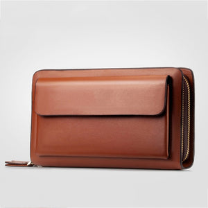 Carteira Men Leather Double Zipper Wallet
